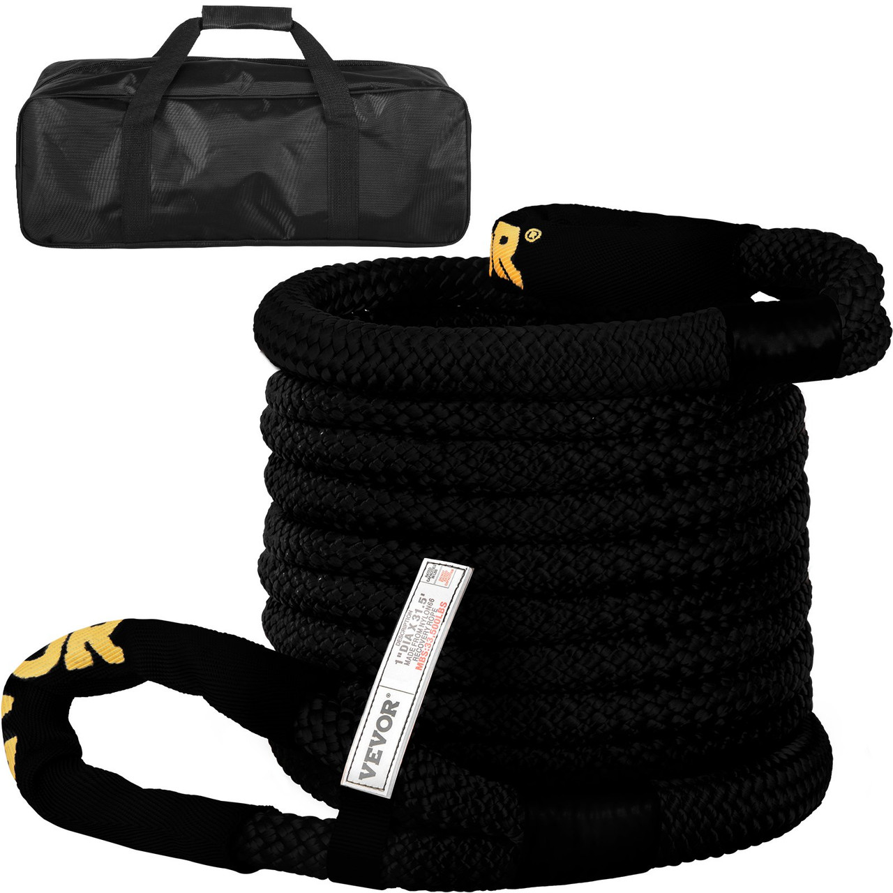 Kinetic Energy Recovery Rope Tow Rope 1" x 31.5' 33500 LBS w/ Carry Bag