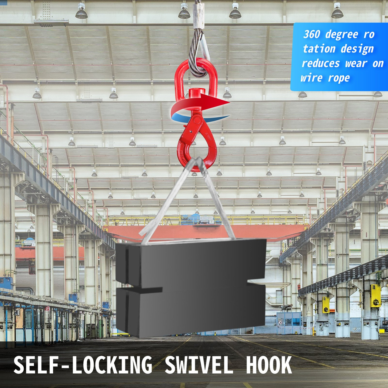 Fiber Core Winch Cable 8/17" X 100' Wire Rope Self Locking Swivel Hook