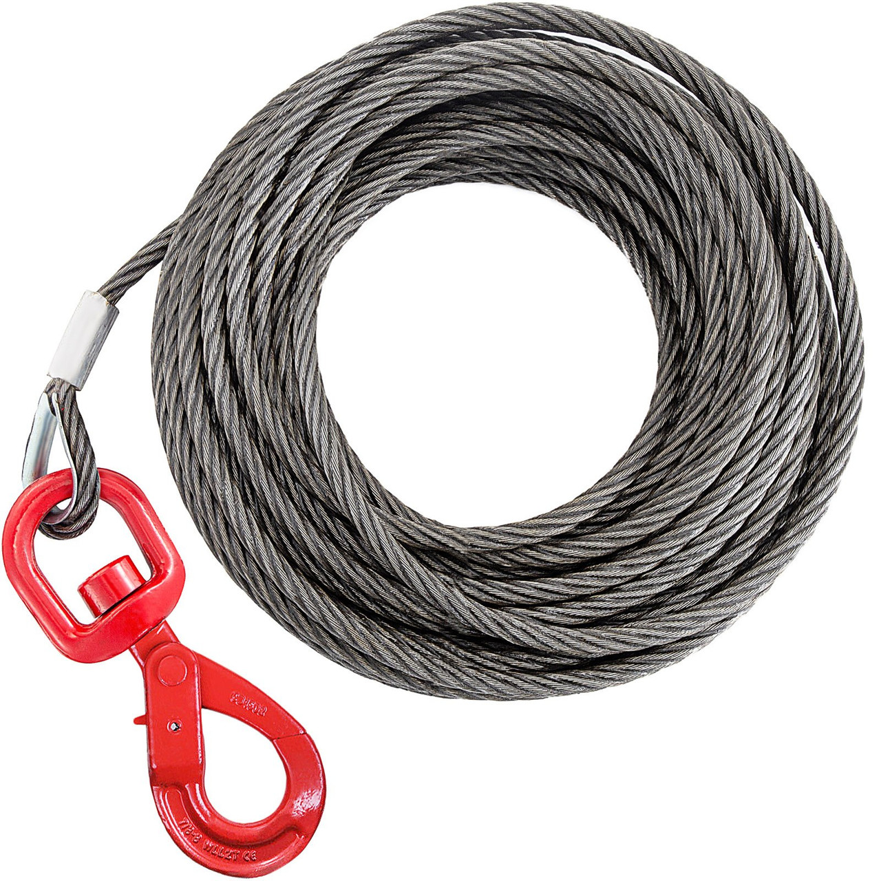 Wire Rope Winch Cable 3/8 x 50' Self-locking Swivel Hook Tow Truck Flatbed