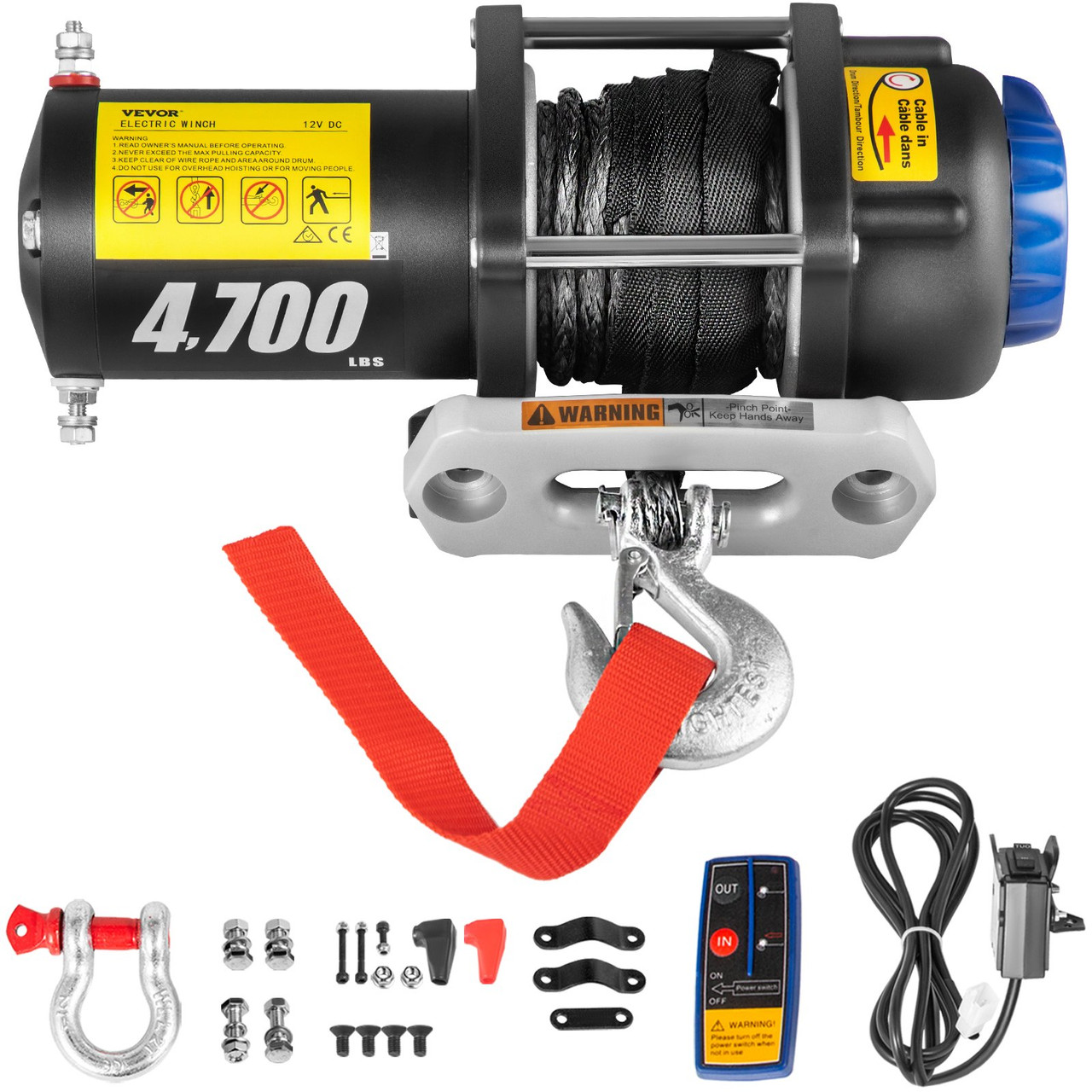 Electric Winch Truck Winch 12V 4700 LBS Synthetic Rope ATV Winch Off Road