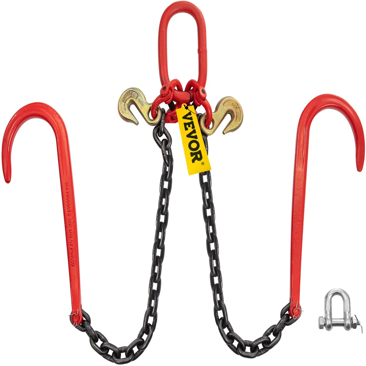V Bridle Chain, 3/8 in x 2 ft Tow Chain Bridle, Grade 80 V-Bridle Transport Chain, 11023 Lbs Break Strength with J Hooks & Grab Hooks, Heavy Duty Pear Link Connector and Chain Shorteners
