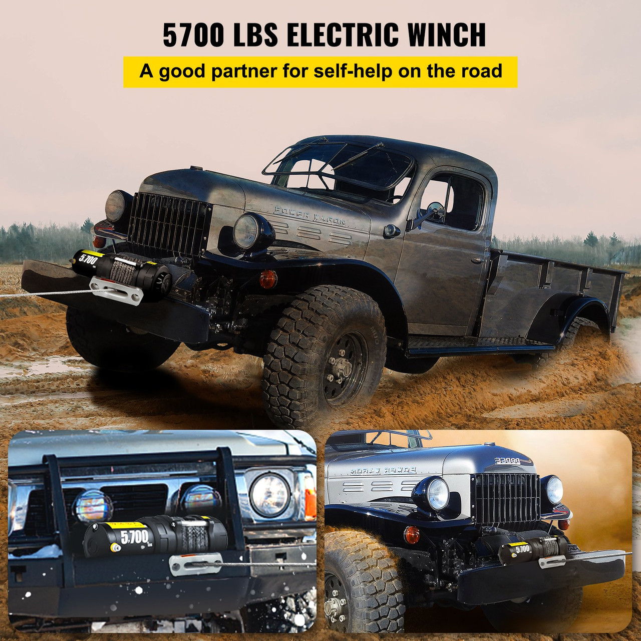 Electric Winch Truck Winch 12V 5700 LBS Synthetic Rope ATV Winch Off Road