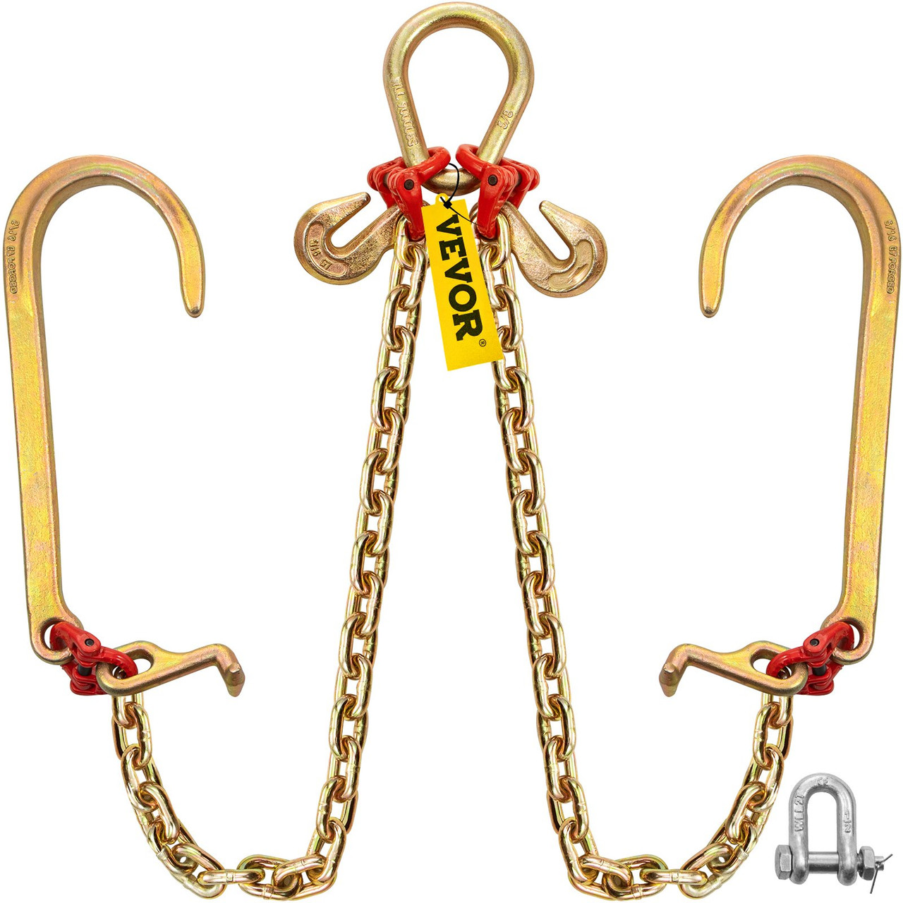 V Bridle Chain, 5/16 in x 2 ft Bridle Tow Chain, Grade 80 V-Bridle Transport Chain, 9260 Lbs Break Strength with TJ Hooks and Crab Hooks, Heavy Duty Pear Link Connector and Chain Shorteners
