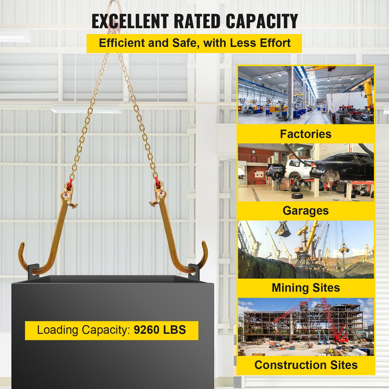 V Bridle Chain, 5/16 in x 2 ft Bridle Tow Chain, Grade 80 V-Bridle Transport Chain, 9260 Lbs Break Strength with TJ Hooks and Crab Hooks, Heavy Duty Pear Link Connector and Chain Shorteners