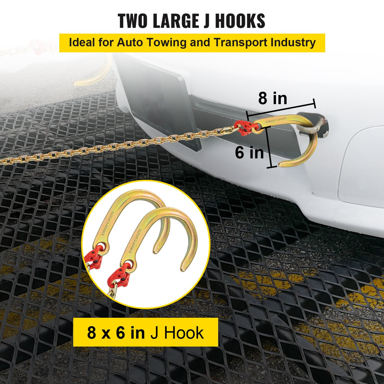 V Bridle Chain, 5/16 in x 2 ft Bridle Tow Chain, Grade 80 V-Bridle Transport Chain, 9260 Lbs Break Strength with TJ Hooks and Crab Hooks, Heavy Duty Pear Link Connector and Chain Shorteners
