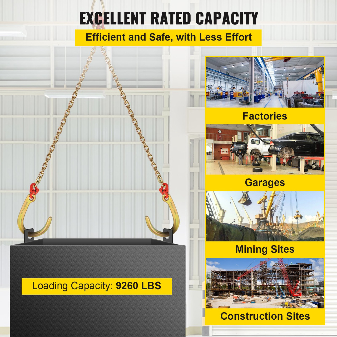 V Bridle Chain, 5/16 in x 2 ft Bridle Tow Chain, Grade 80 V-Bridle Transport Chain, 9260 Lbs Break Strength with TJ Hooks and Crab Hooks, Heavy Duty Pear Link Connector and Chain Shorteners