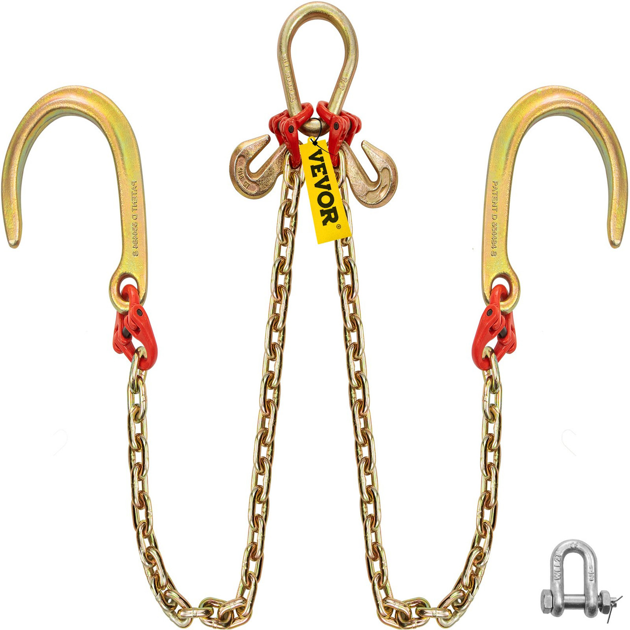 V Bridle Chain, 5/16 in x 2 ft Bridle Tow Chain, Grade 80 V-Bridle Transport Chain, 9260 Lbs Break Strength with TJ Hooks and Crab Hooks, Heavy Duty Pear Link Connector and Chain Shorteners