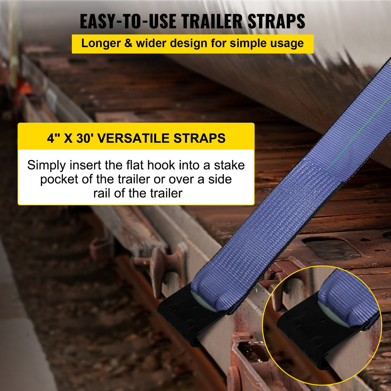 Truck Straps 4" x30' Winch Straps with a Flat Hook Flatbed Tie Downs 15400lbs Load Capacity Flatbed Strap Cargo Control for Flatbeds, Trucks, Trailers, Farms, Rescues, Tree Saver, Blue(10 Pack)