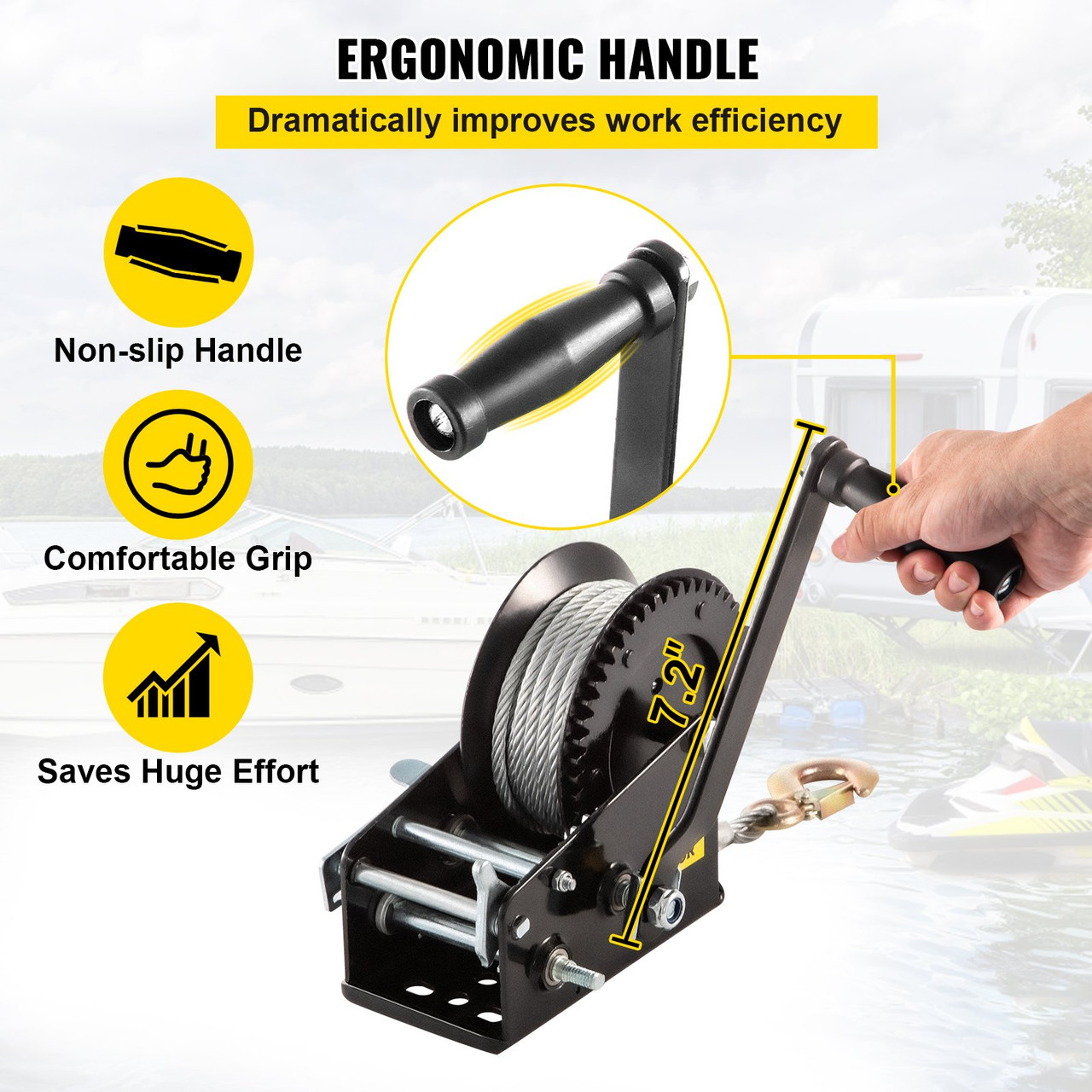Hand Winch 3500LBS Heavy-duty Hand Crank w/ 33FT Steel Cable for Boat/SUV