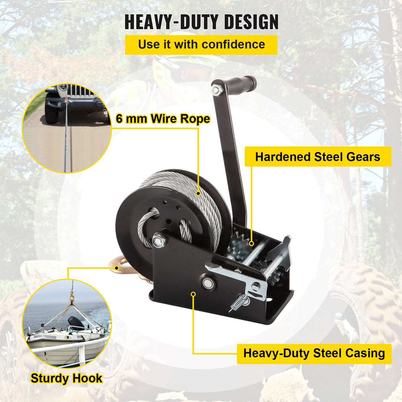Hand Winch 3500LBS Heavy-duty Hand Crank w/ 33FT Steel Cable for Boat/SUV