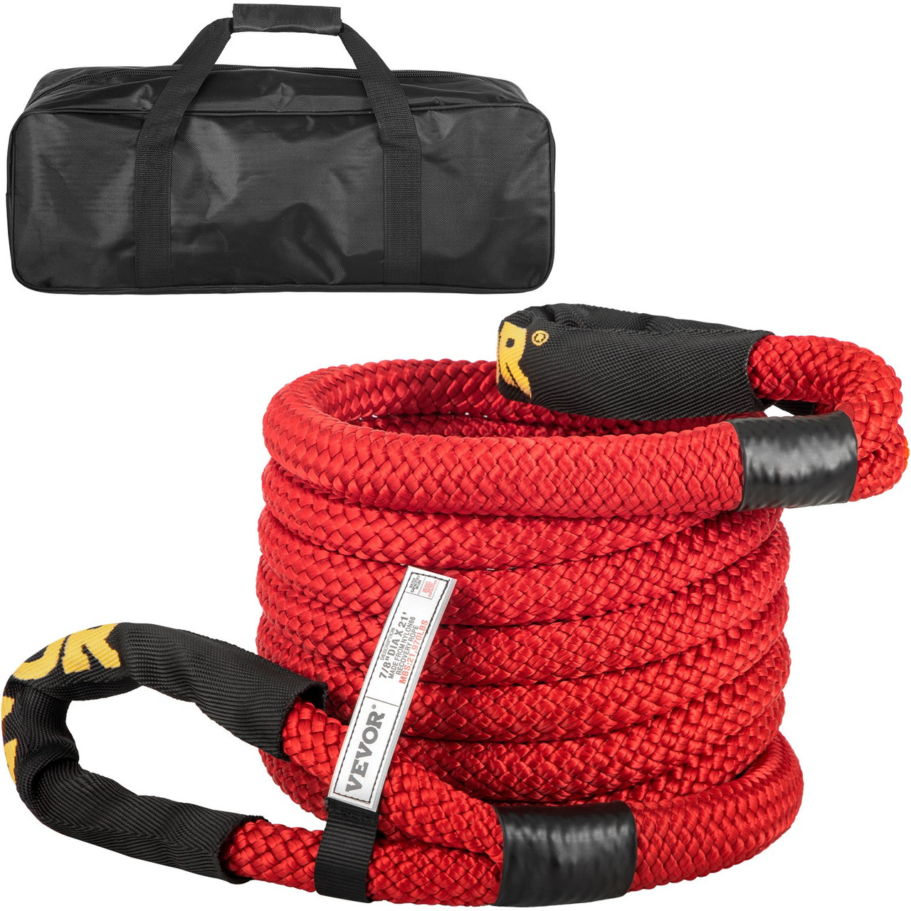 Kinetic Energy Recovery Rope Tow Rope 7/8" x 21' 21970 LBS w/ Carry Bag