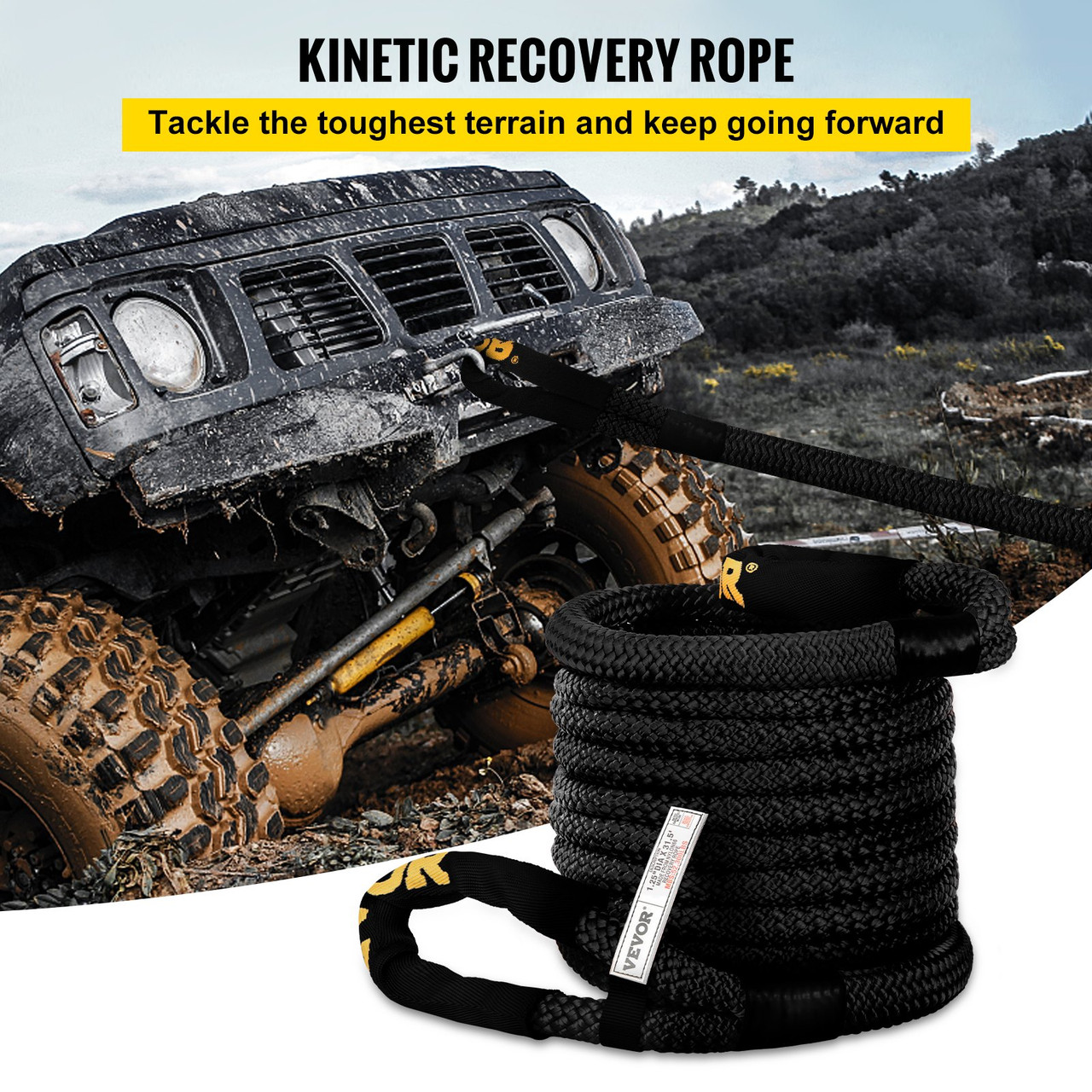 Kinetic Energy Recovery Rope Tow Rope 1.25" x 31.5' 52300 LBS w/ Carry Bag