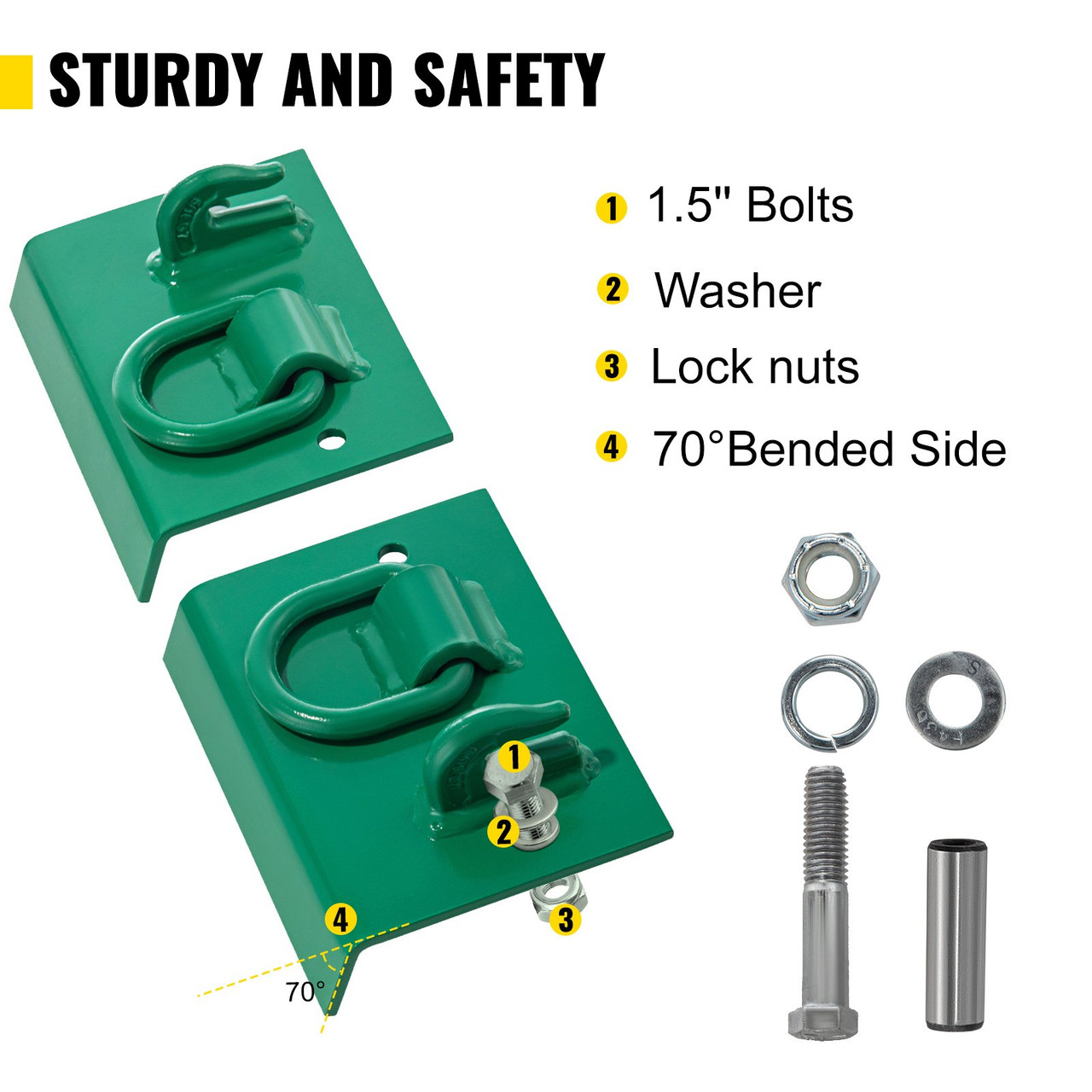 Tractor Bolt on Hooks, 1/4" Bolt on Grab Hooks, 4700LBS G70 Forged Bolt on Hooks for Tractor Bucket with 1/2" Shackles, Work Well for Tractor Bucket, RV, UTV, Truck Hardware Included