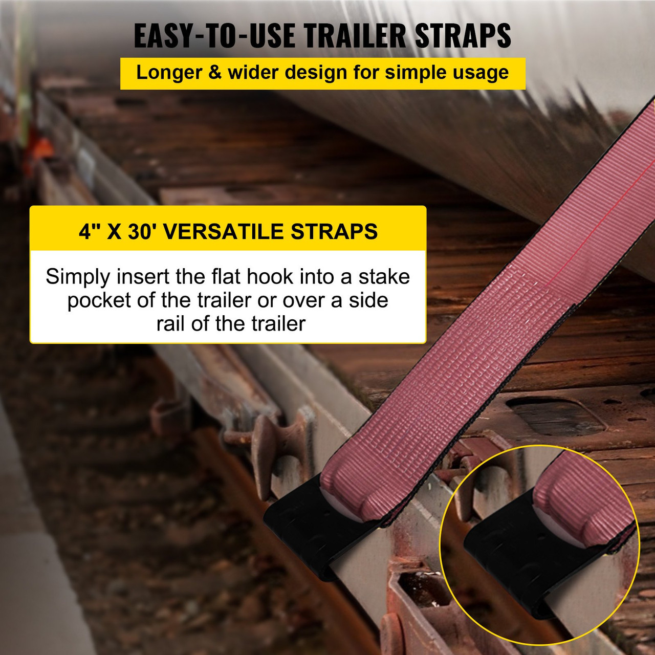 Truck Straps 4" x30' Winch Straps with a Flat Hook Flatbed Tie Downs 15400lbs Load Capacity Flatbed Strap Cargo Control for Flatbeds, Trucks, Trailers, Farms, Rescues, Tree Saver, Red (8-Pack)