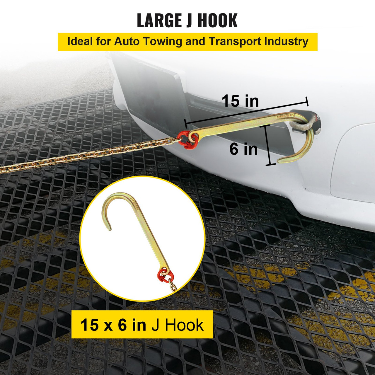 J Hook Chain, 5/16 in x 10 ft Bridle Tow Chain, Grade 80 Bridle Transport Chain, Alloy Steel Chain with J Hook, Safe J Hooks Towing Strap, 9260 Lbs Break Strength Tow Hooks for Trucks