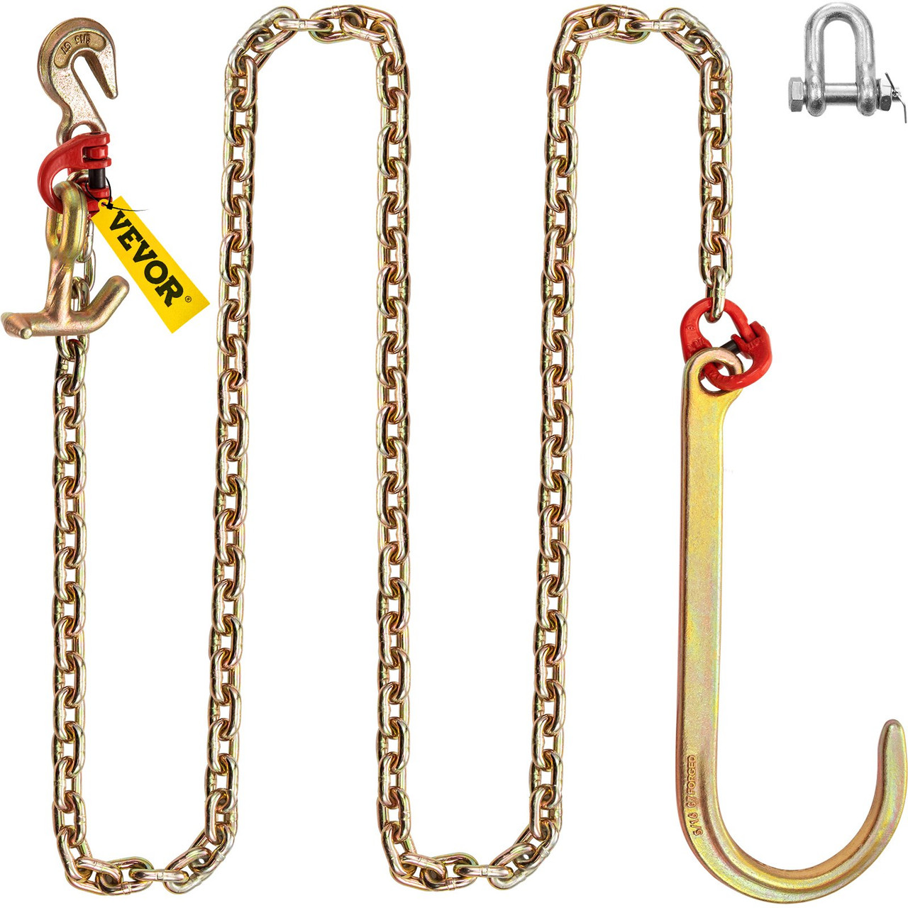 J Hook Chain, 5/16 in x 10 ft Bridle Tow Chain, Grade 80 Bridle Transport  Chain, Alloy Steel Chain with J Hook, Safe J Hooks Towing Strap, 9260 Lbs