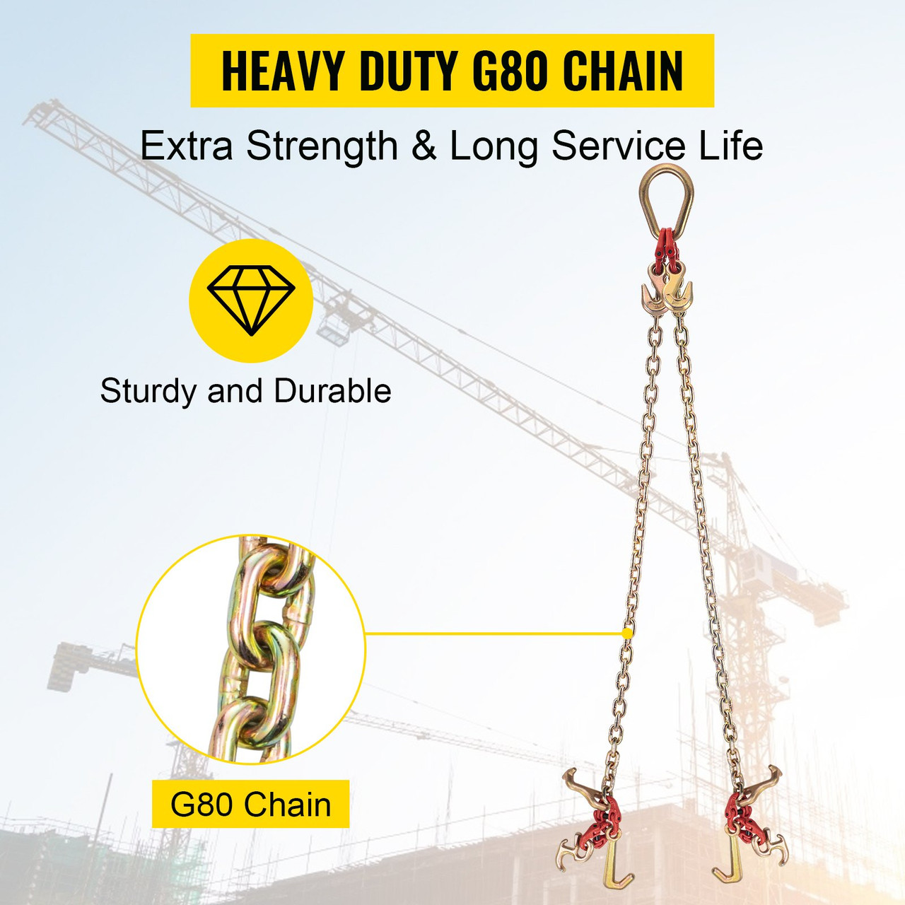 0.3"X35.4" G80 Alloy Steel Chain J Hook Chains for Towing, V Chain with TJ Hooks and Crab Hooks, 9260 lbs Working Load Limit Bridle Tow Chain, Tow Hooks for Trucks, J Hooks Towing Straps 2PCS