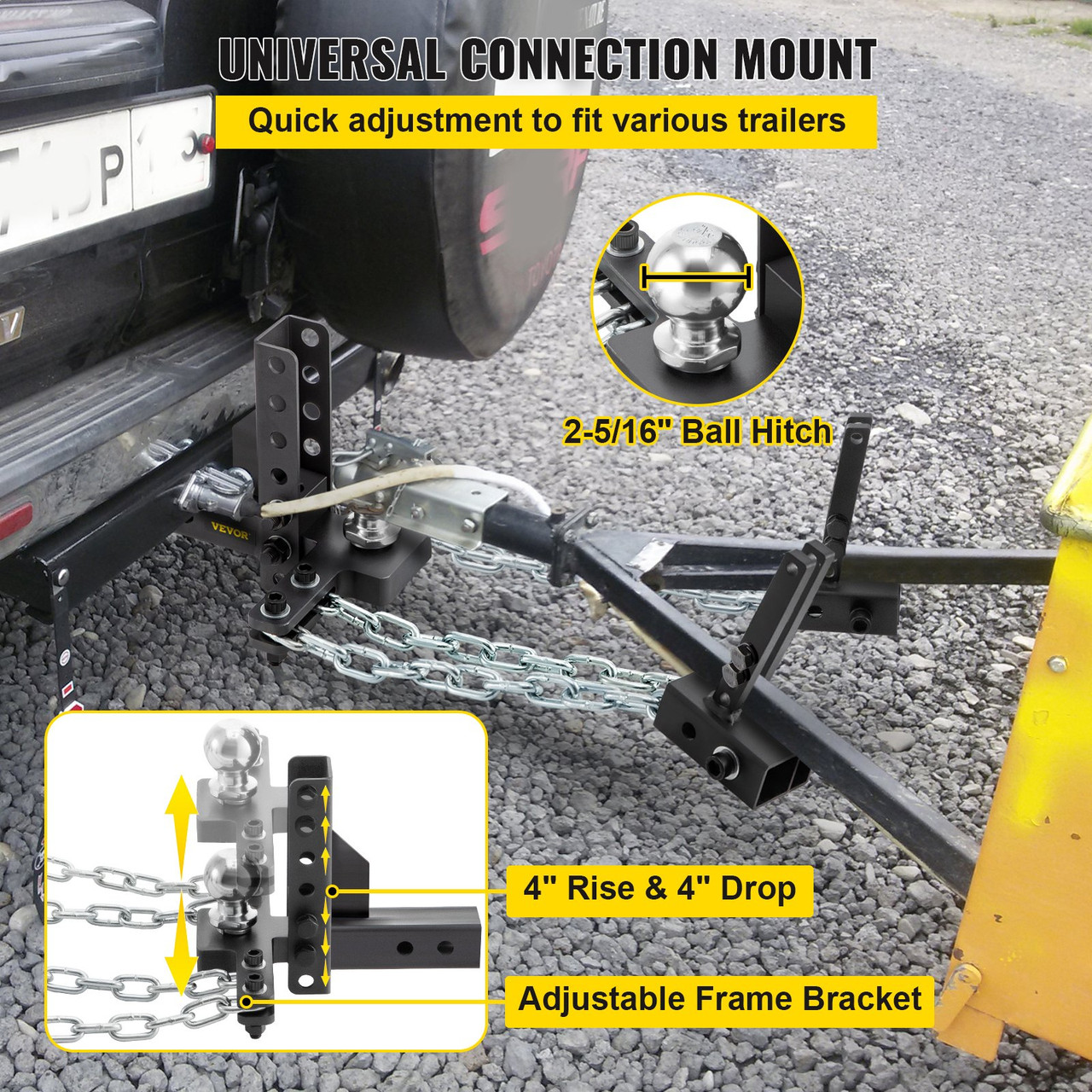 Weight Distribution Hitch 2-5/16" Ball 4" Drop & Rise Trailer Towing Hitch
