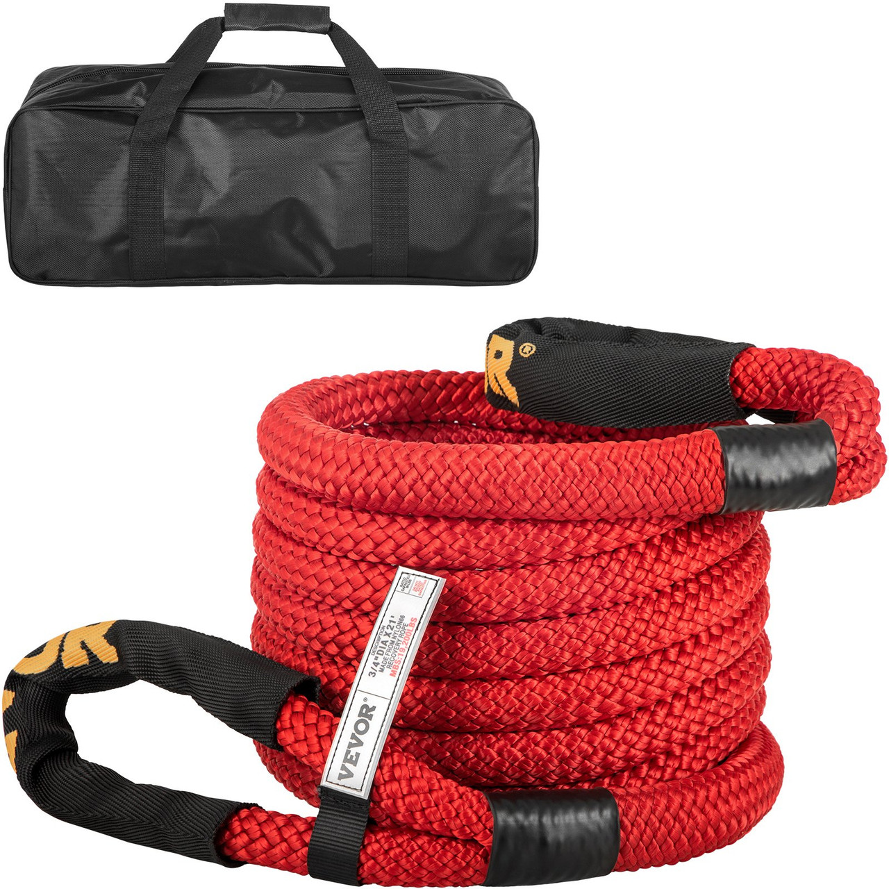 Kinetic Energy Recovery Rope Tow Rope 3/4" x 21' 19200 LBS w/ Carry Bag