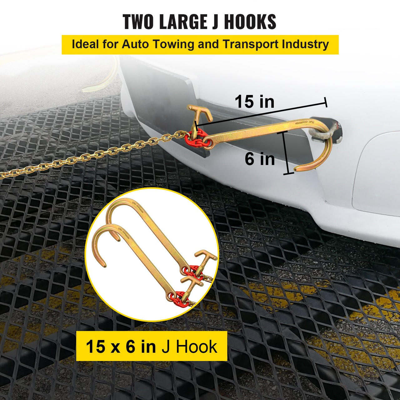 V Bridle Chain, 5/16 in x 2 ft Tow Chain Bridle, Grade 80 V-Bridle Transport Chain, 9260 Lbs Break Strength with TJ Hooks & Grab Hooks, Heavy Duty Pear Link Connector and Chain Shorteners