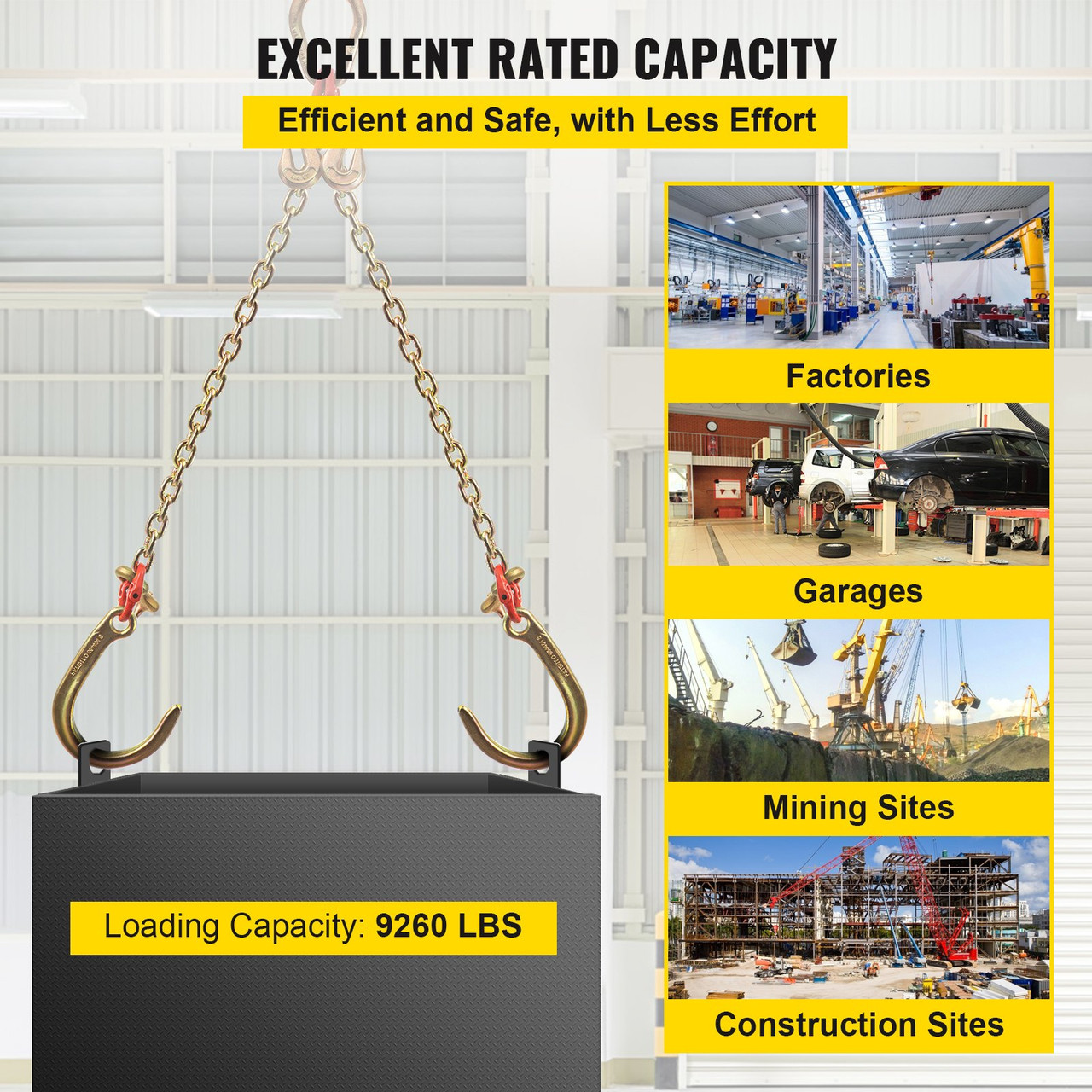 V Chain with TJ Hooks and Crab Hooks, 23.6"X0.3" G80 Alloy Steel Chain J Hook Chains for Towing, 9260 lbs Working Load Limit Bridle Tow Chain, Bridle Chain Truck Towing Straps Safe Hook 2PCS