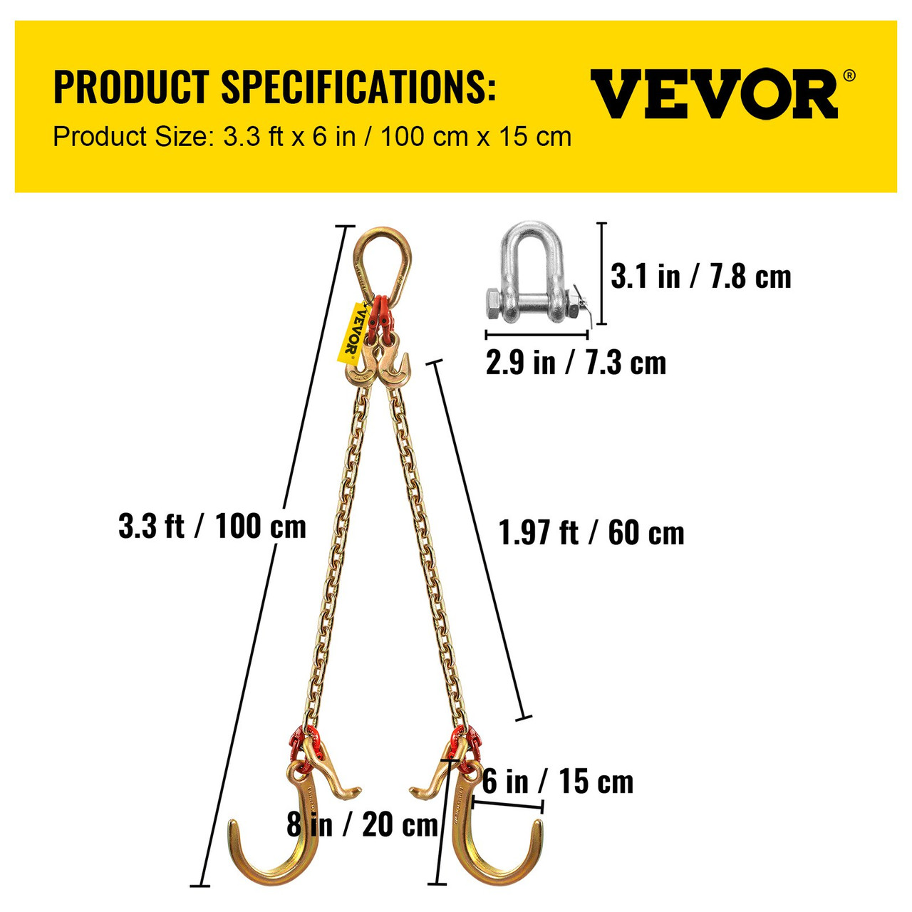 VEVOR J Hook Chain 5/16 inch Adjustable Tow Chains with Heavy-Duty Grade 80  Grab Hooks J-Hooks Tow Hooks and Shorteners