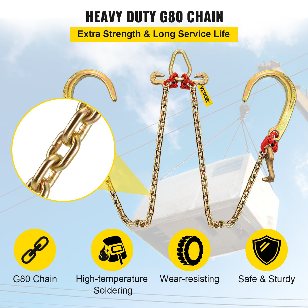J Hook Chain, 5/16 in x 2 ft Tow Chain Bridle, Grade 80 J Hook Transport Chain, 9260 Lbs Break Strength with JT Hook & Grab Hook, Tow Hooks for Trucks, Heavy Duty J Hook and Chain Shorteners