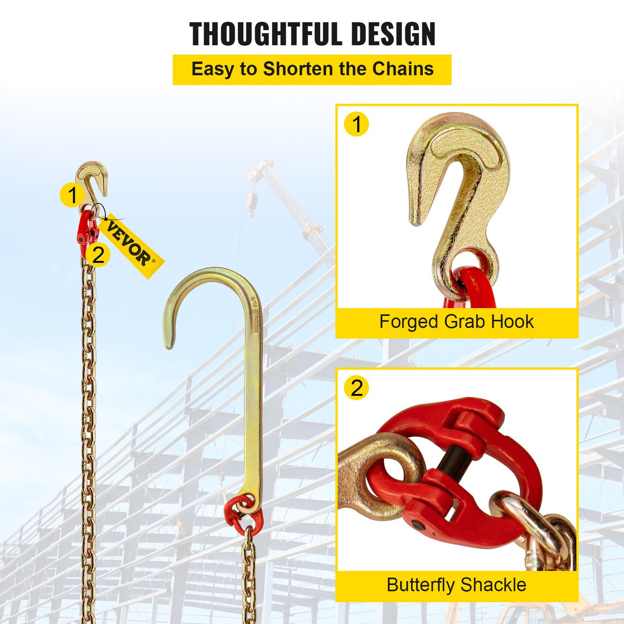 5/16 Grade 70 V-Chain Bridle x 3 FT Legs 8 J-Hook Towing Cargo