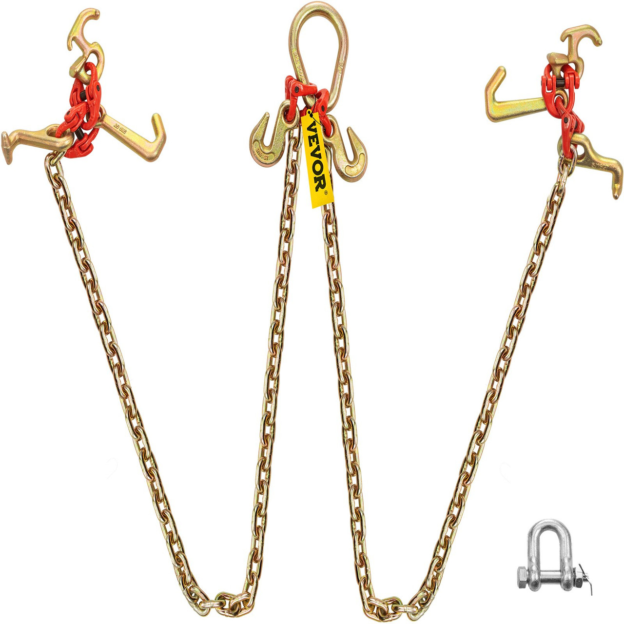 V Bridle Chain, 5/16 in x 3 ft Tow Chain Bridle, Grade 80 V-Bridle Transport Chain, 9260 Lbs Break Strength with RTJ Hooks & Grab Hooks, Heavy Duty Pear Link Connector and Chain Shorteners