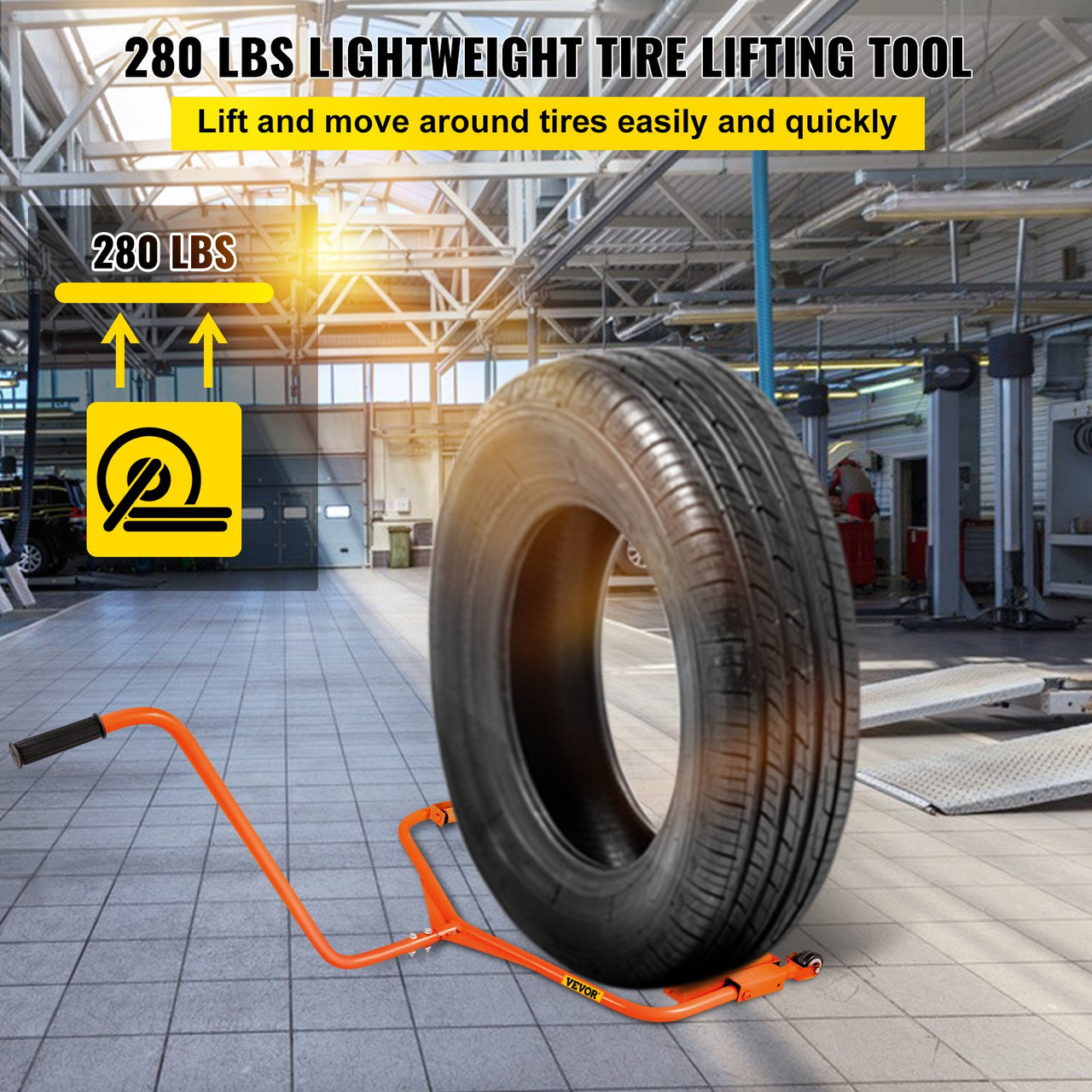 Tire Dolly 280 LBS Load Capacity Wheel Dolly Truck Tire Wheel Dolly Heavy Duty Cart Easy to Use Tire Lifting Tool