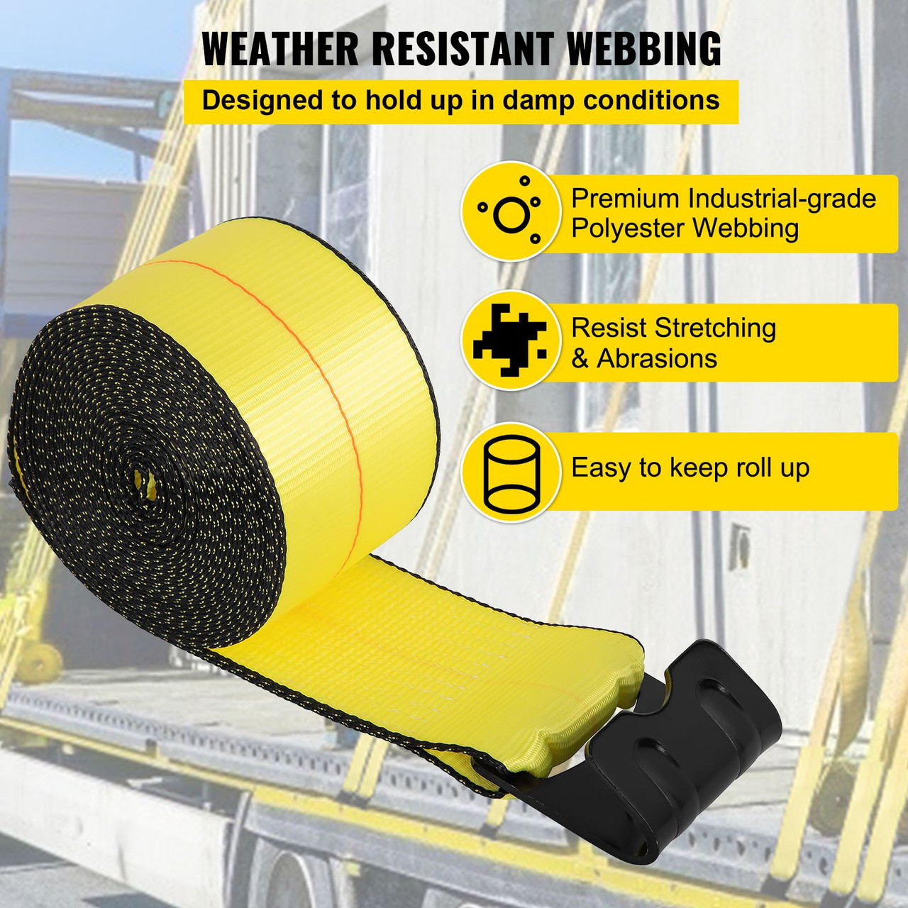 Flatbed Straps, 4 Inch Straps for Flatbed Trucks, 10 Packs Semi Truck Straps, 4" x40' Winch Strap, 17,637lb Breaking Strength Winch Strap with Flat Hooks, Yellow 4" x40' Flatbed Trailer Strap