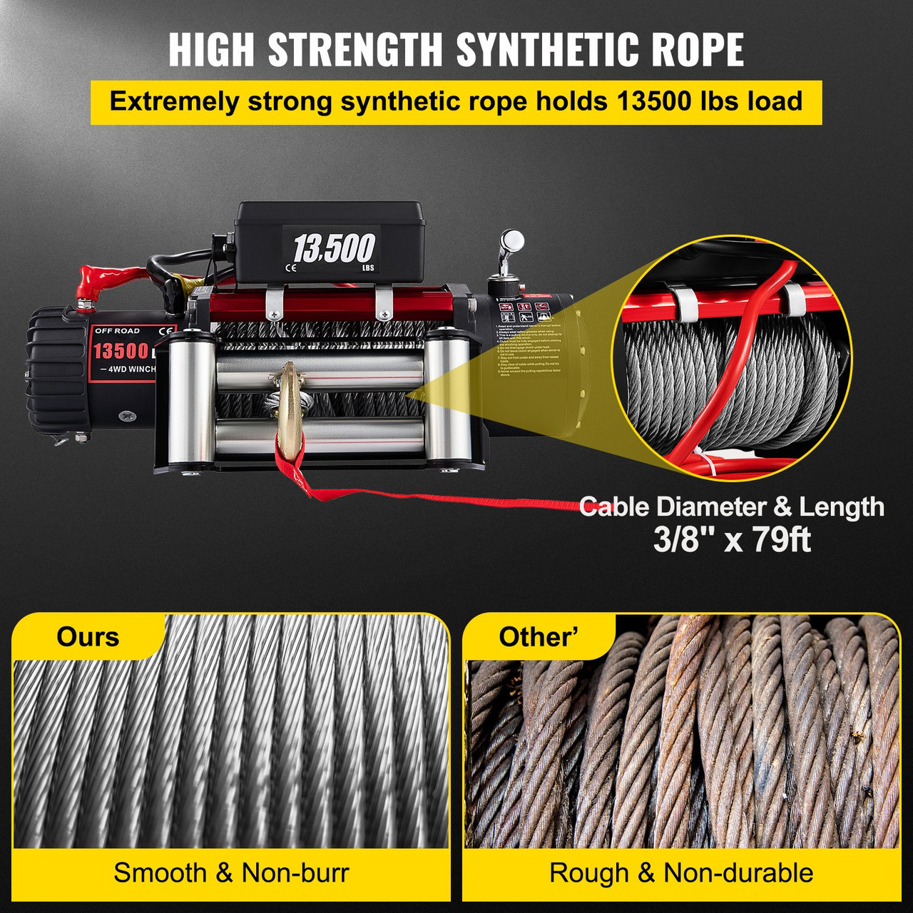 13500lbs/6123.5 kg 12V Recovery Electric Winch Truck Trailer Rope Remote Control