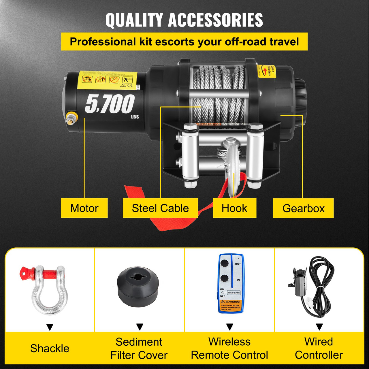 Electric Winch Truck Winch 12V 5700 LBS Steel Cable for ATV/UTV Off Road