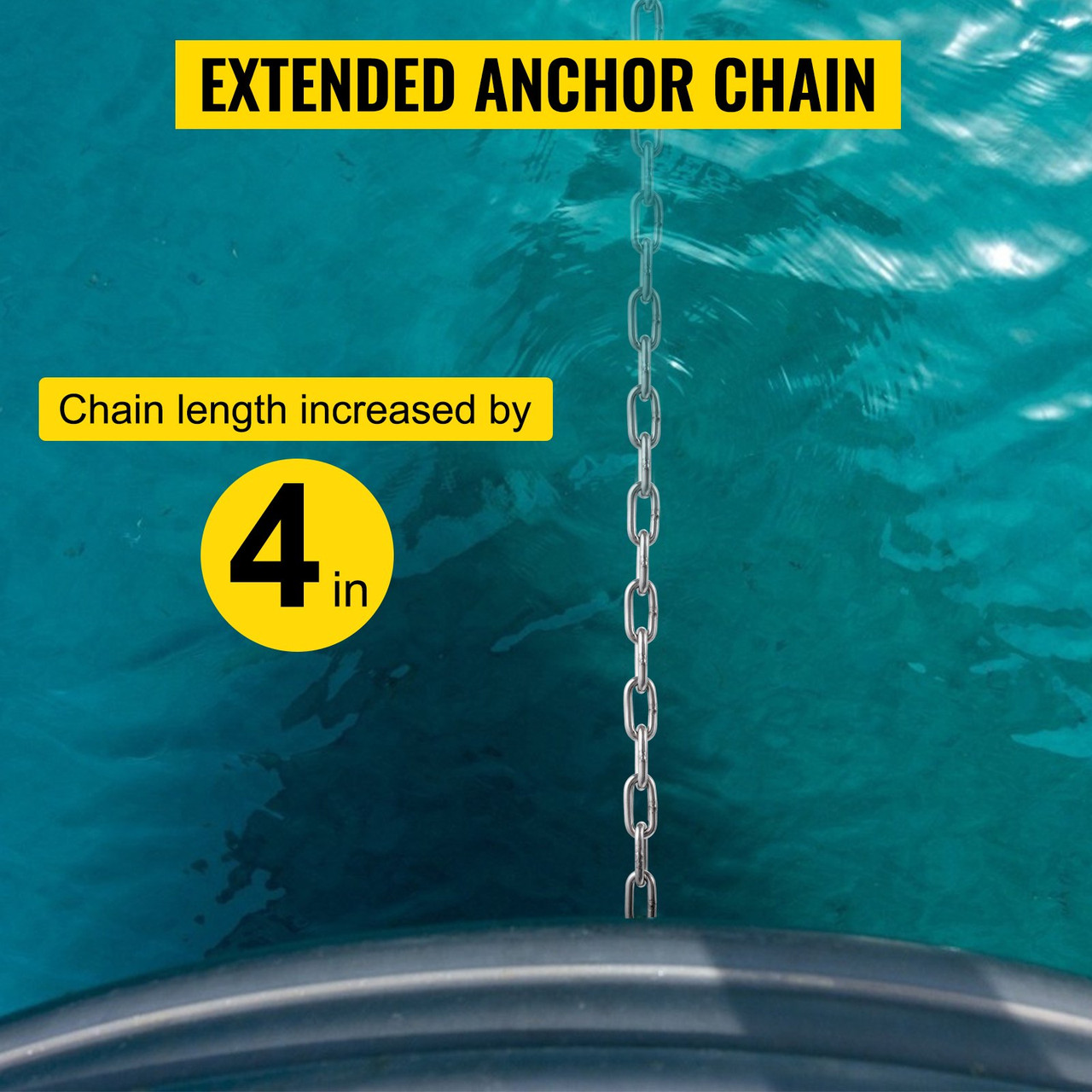 Anchor Chain, 6' x 1/4" 316 Stainless Steel Chain, 3/8" Anchor Chain Shackle, 4000 lbs Anchor Lead Chain Breaking Load, 9460 lbs Anchor Chain Shackle Breaking Load, Anchor Chain for Small Boats