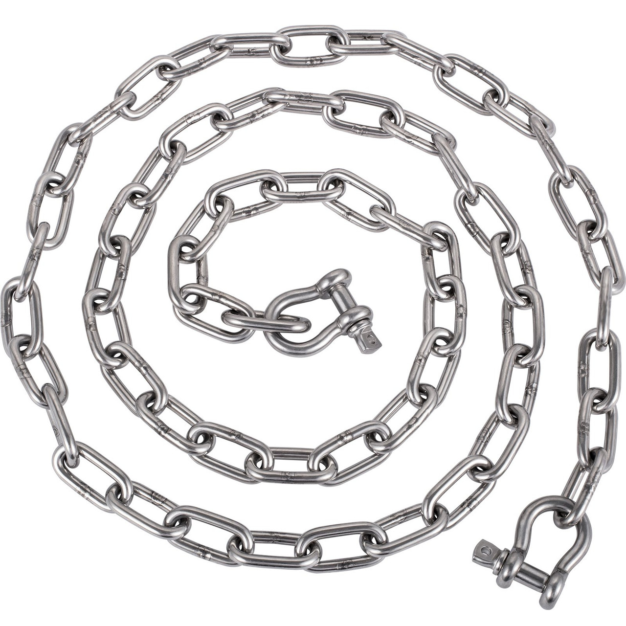 Anchor Chain, 6' x 1/4" 316 Stainless Steel Chain, 3/8" Anchor Chain Shackle, 4000 lbs Anchor Lead Chain Breaking Load, 9460 lbs Anchor Chain Shackle Breaking Load, Anchor Chain for Small Boats
