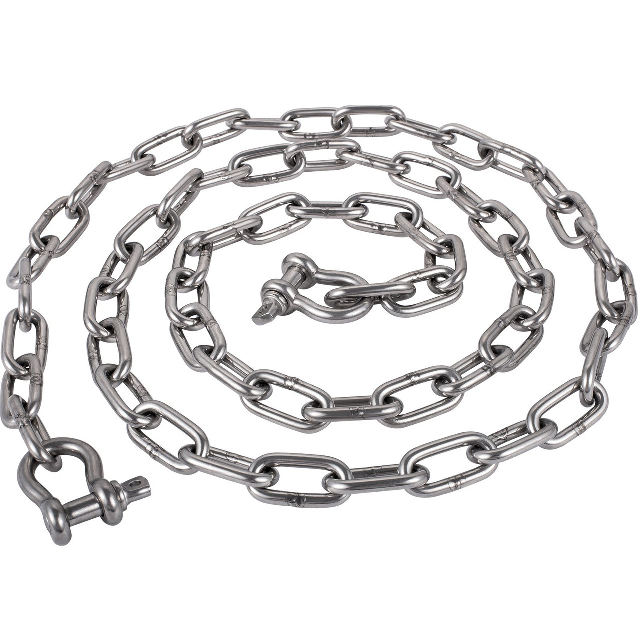 Anchor Chain, 6' x 1/4" 316 Stainless Steel Chain, 3/8" Anchor Chain Shackle, 4000 lbs Anchor Lead Chain Breaking Load, 9460 lbs Anchor Chain Shackle Breaking Load, Anchor Chain for Small Boats
