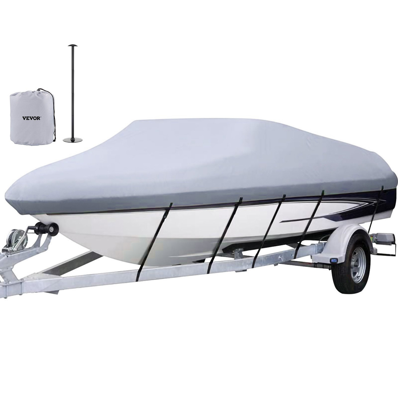 Waterproof Boat Cover, 16'-18.5' Trailerable Boat Cover, Beam Width up to 98" v Hull Cover Heavy Duty 600D Marine Grade Polyester Mooring Cover for Fits V-Hull Boat with 5 Tightening Straps