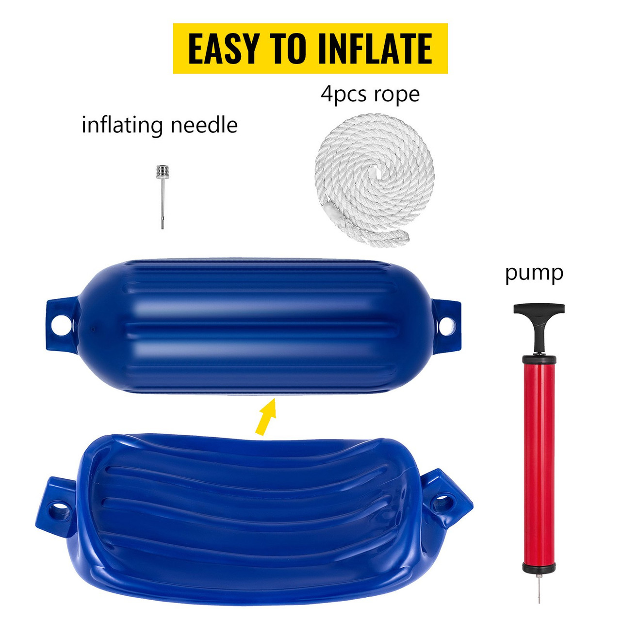 4 New Ribbed 8.5" X 27" Boat Fenders Vinyl Bumper Dock Shield Protection Blue