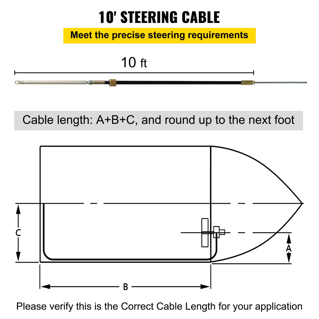 Marine Engine Turbine Rotary Steering System 10FT SS13710 Boat Cable With Wheel