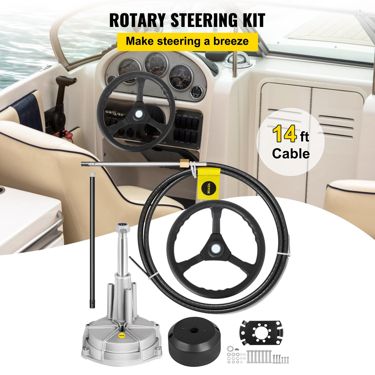Boat Rotary Steering System Outboard Kit 14 Foot SS13714 Marine With 13" Wheel