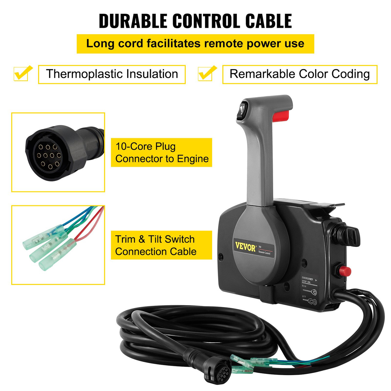 Control Box Ten Pin For Yamaha Outboard Remote Control Box +10 Pin Cable 703-48207 Right Side