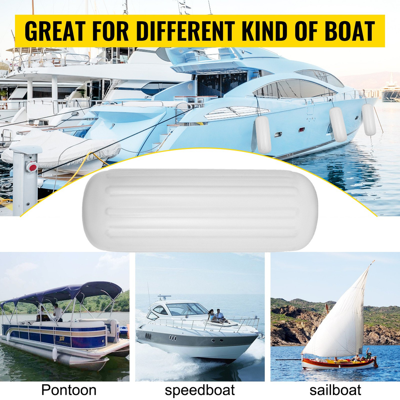 4 NEW RIBBED BOAT FENDERS 10" x 28" WHITE CENTER HOLE BUMPERS MOORING PROTECTION