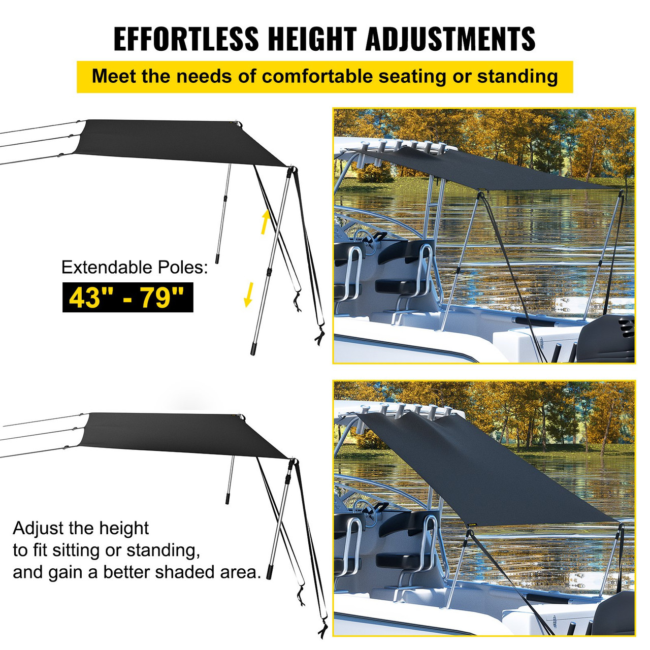T-top Shade Extension 5'x5' T-top Extension Kit with Telescopic Poles