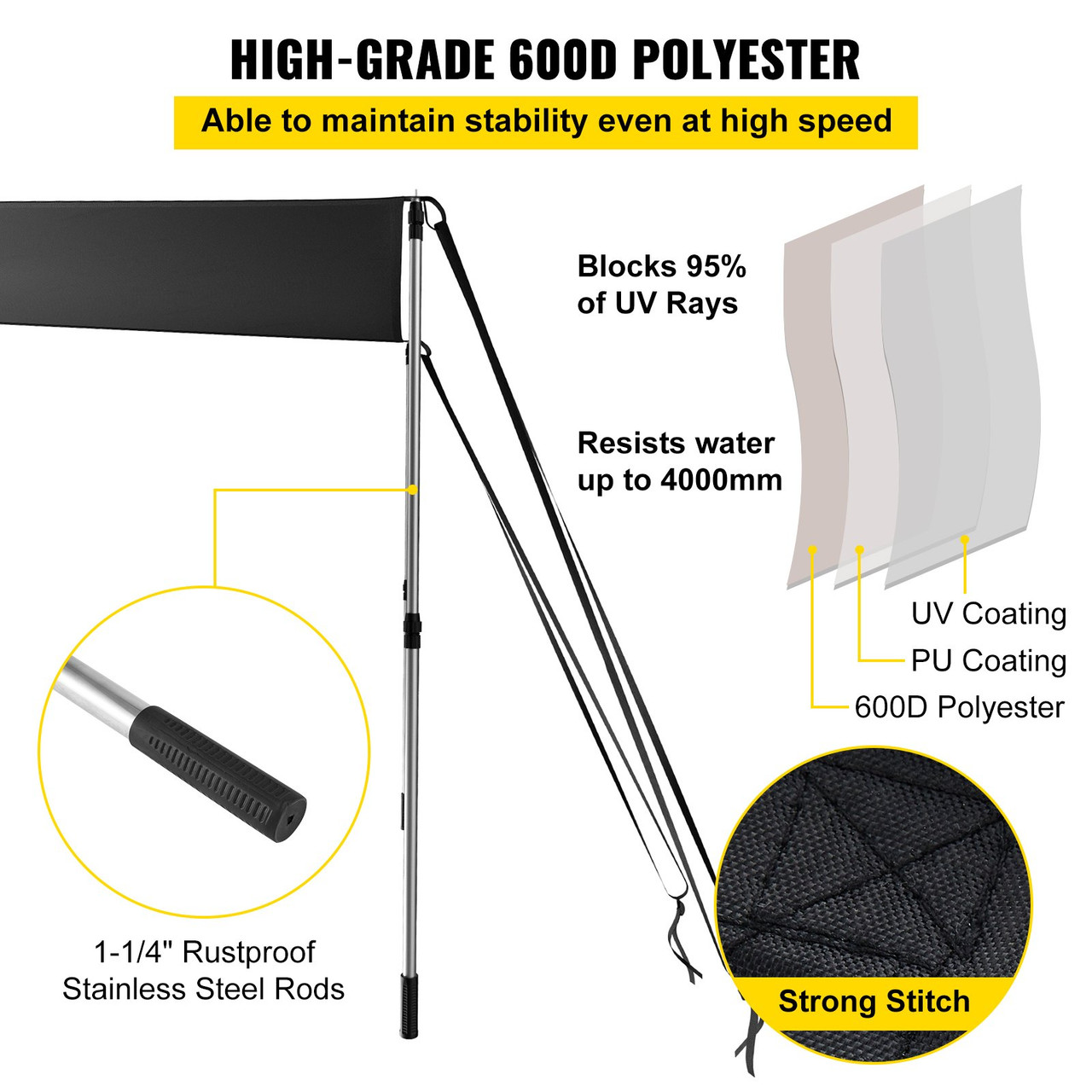T-top Shade Extension 5'x5' T-top Extension Kit with Telescopic Poles