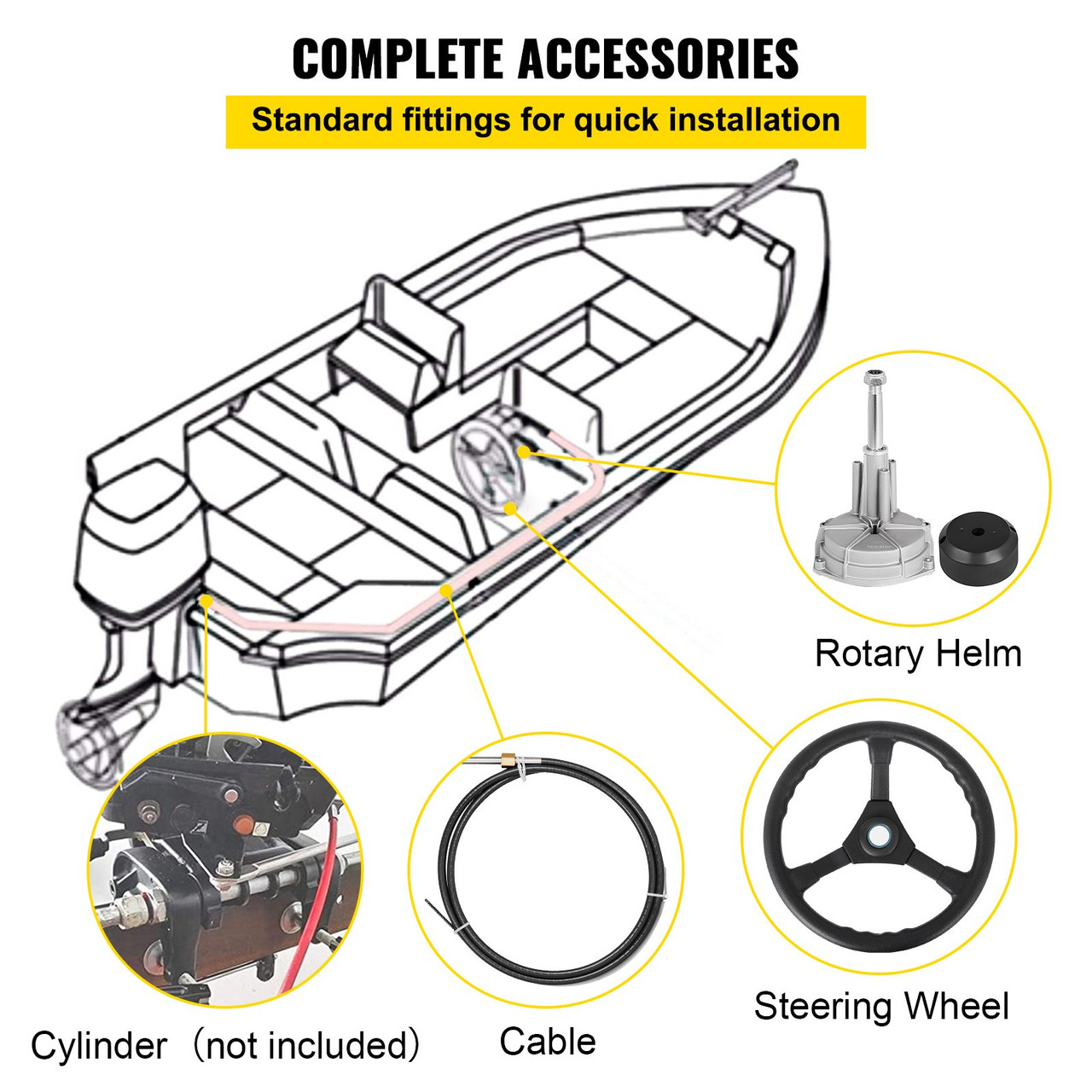 Marine Engine Turbine Rotary Steering System 15' SS13715 Boat Cable With Wheel