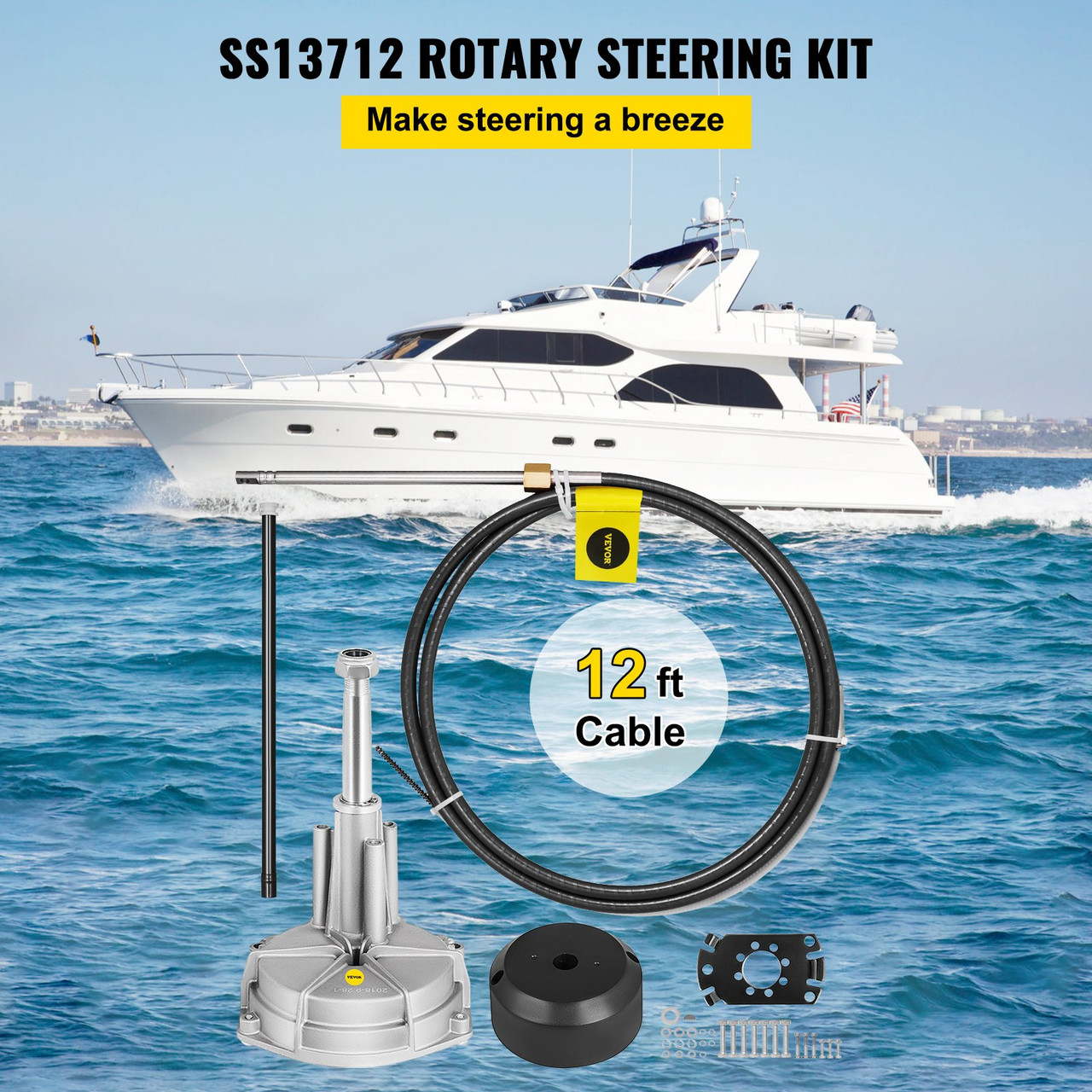 Outboard Boat Steering With 12? Steering Cable Marine Steering System 3/4'' Shaft