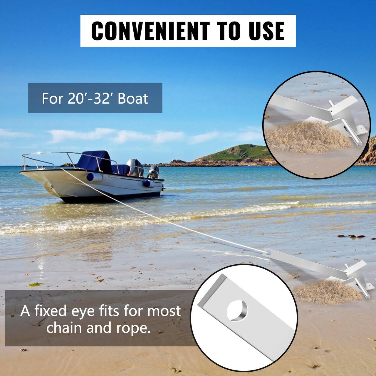 Boat Anchor Kit 13 lb Fluke Style Anchor, Hot Dipped Galvanized Steel Fluke Anchor, Marine Anchor with Anchor, Rope, Shackles, Chain for Boat Mooring on The Beach, Boats from 20'-32'