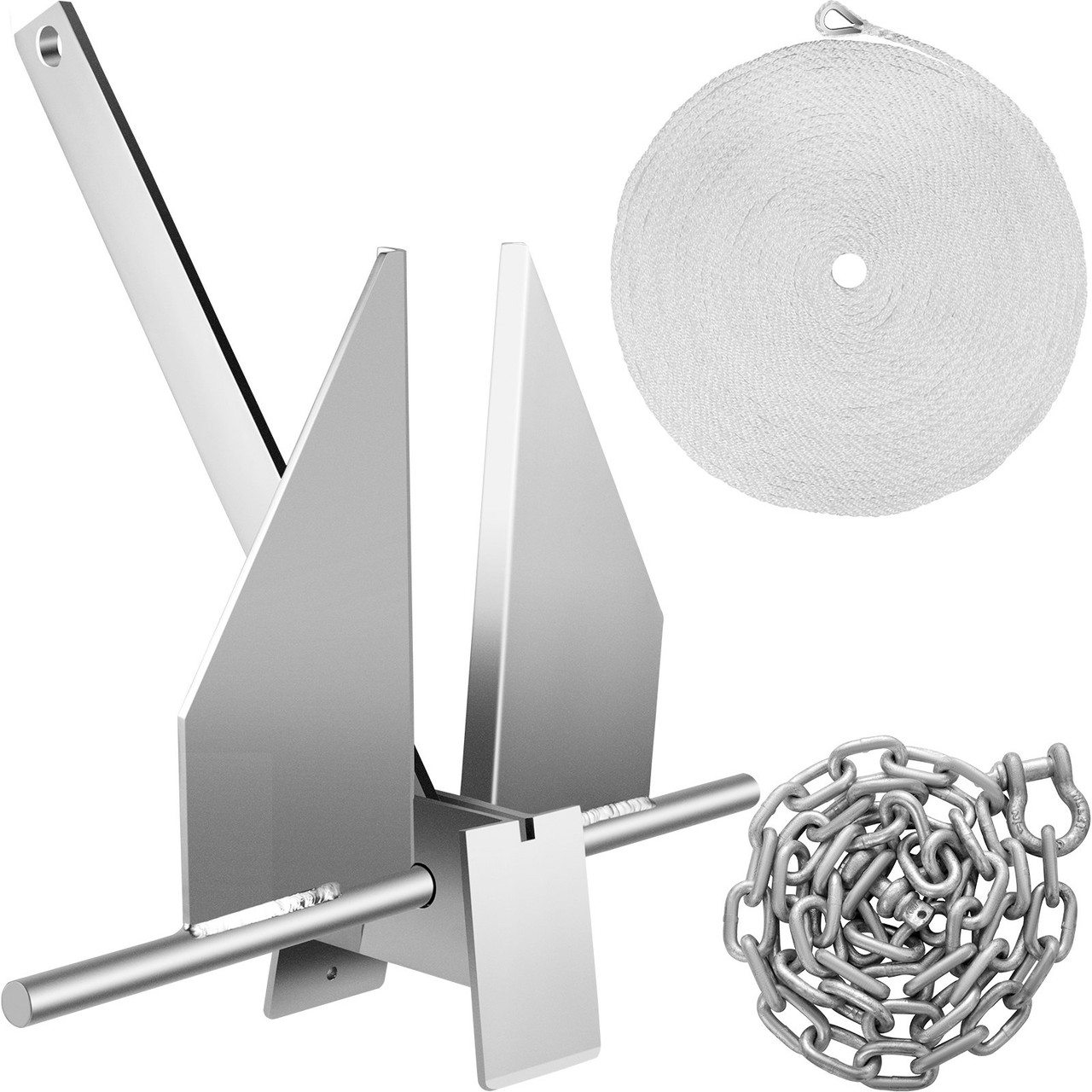 Boat Anchor Kit 13 lb Fluke Style Anchor, Hot Dipped Galvanized Steel Fluke Anchor, Marine Anchor with Anchor, Rope, Shackles, Chain for Boat Mooring on The Beach, Boats from 20'-32'