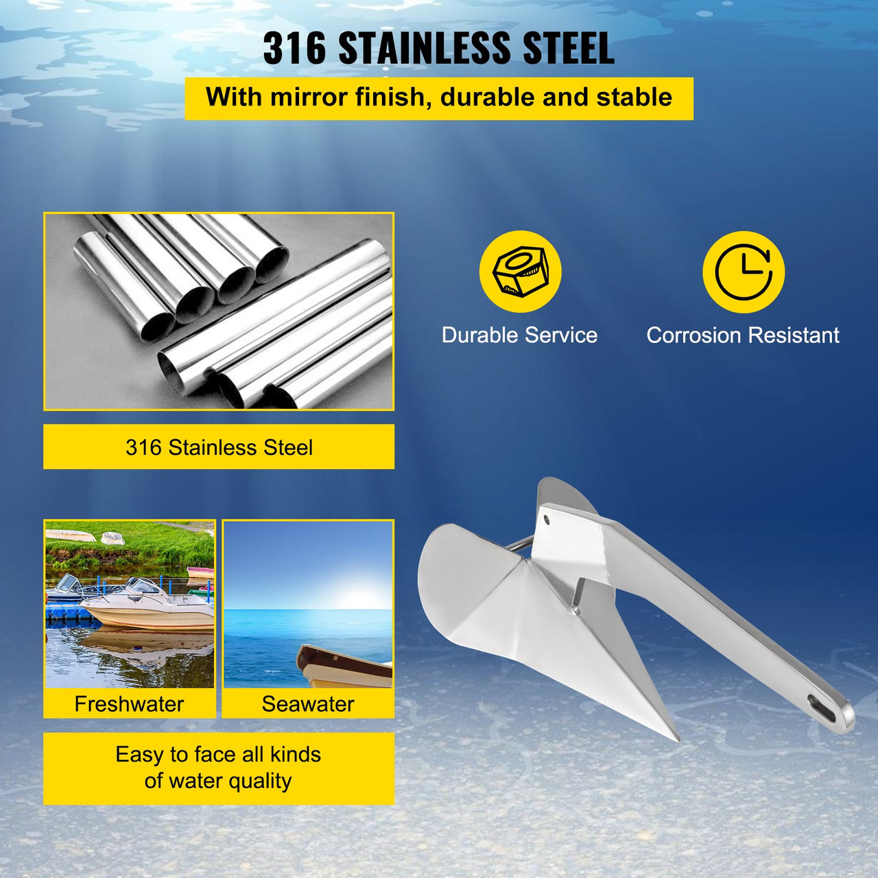 Delta / Diamond Boat Anchor 17 lb 7.7 Kg Marine Stainless Steel From 22-38 ft