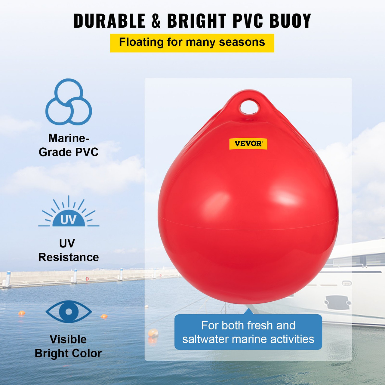 Boat Fender Buoy Ball Round 21" Anchoring Rafting Marking Mooring Red